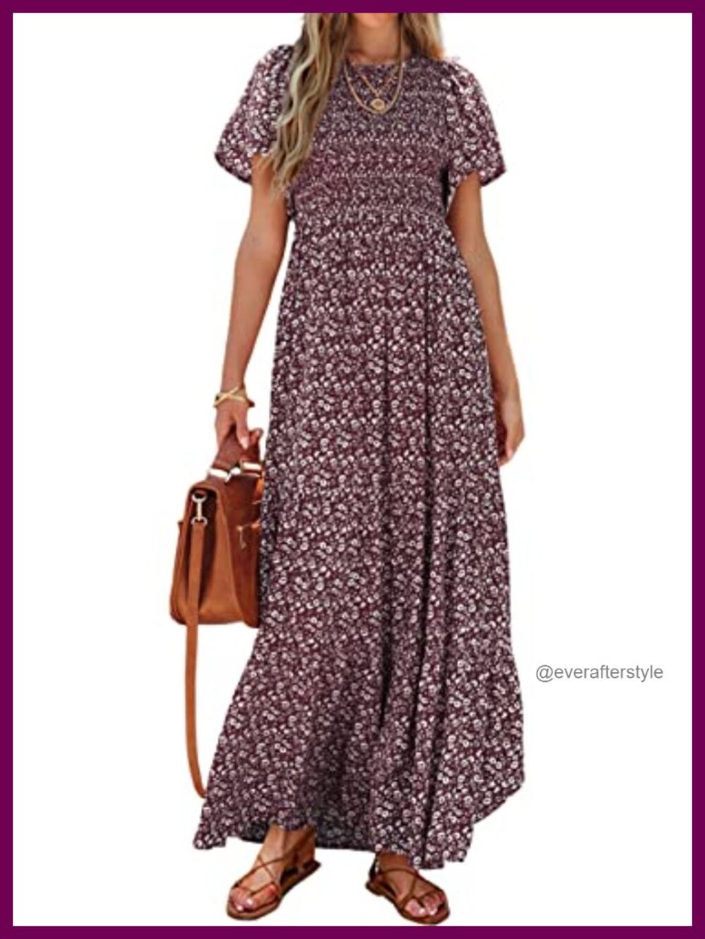 Women's Floral Smocked Maxi Dress Flutter Sleeve Casual Summer